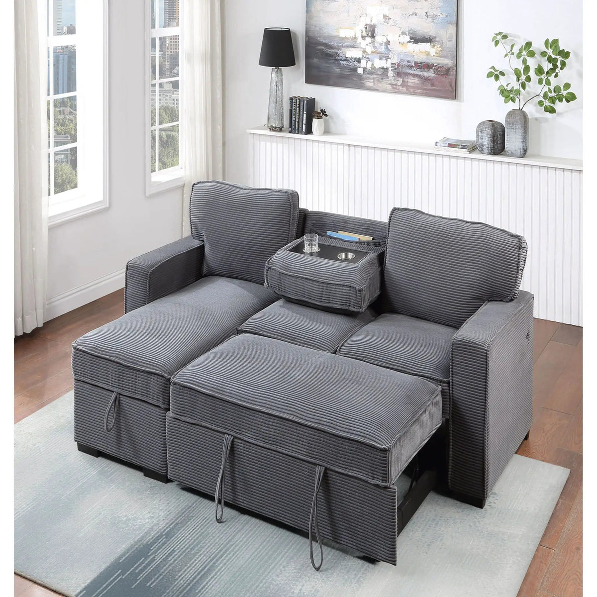 Territory Pull Out Sofa Bed Sleeper Sectional | 3 Pieces | Fabric | Bedroom