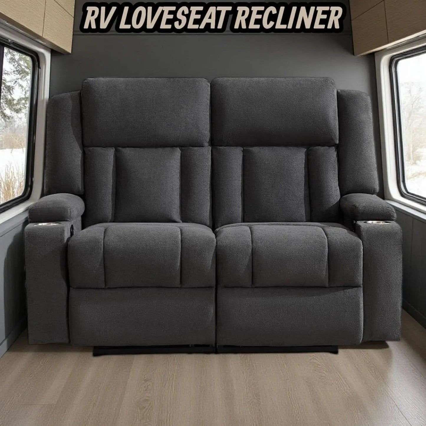 Dark Gray Two Seat Recliner Loveseat With Cup Holders from PriceLows™