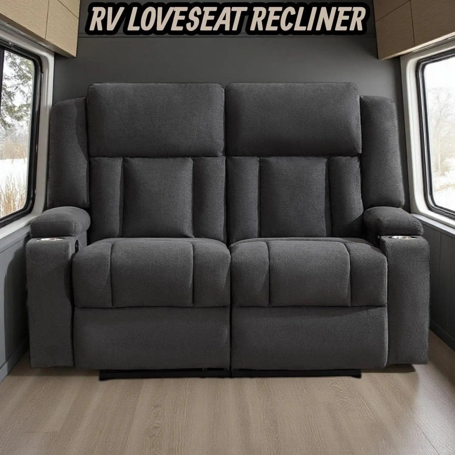 Dark Gray Two Seat Recliner Loveseat With Cup Holders from PriceLows™