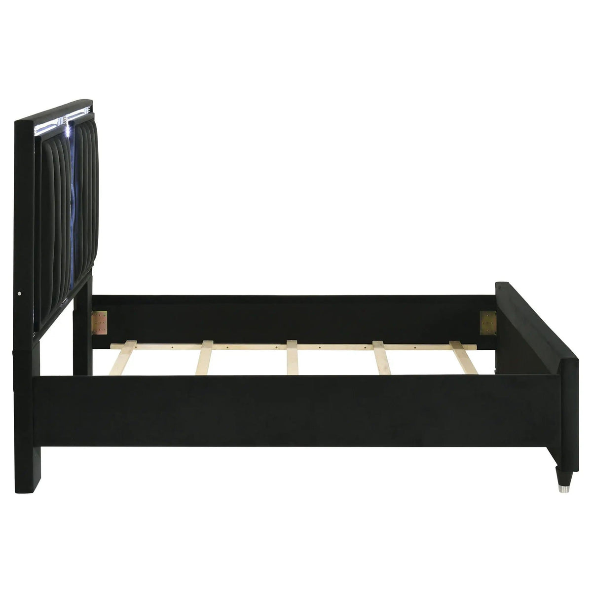 Ravenne Velvet Upholstered Queen LED Panel Bed | 63.25 x 89 x 61 in | Engineered Wood & Velvet | Black
