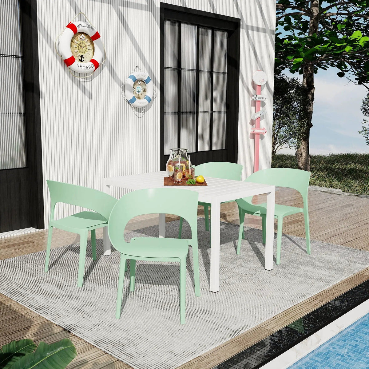 4 Piece Set Of Modern Designed Single Chairs With Long Table | 4-Piece Set | Metal | Outdoor Living