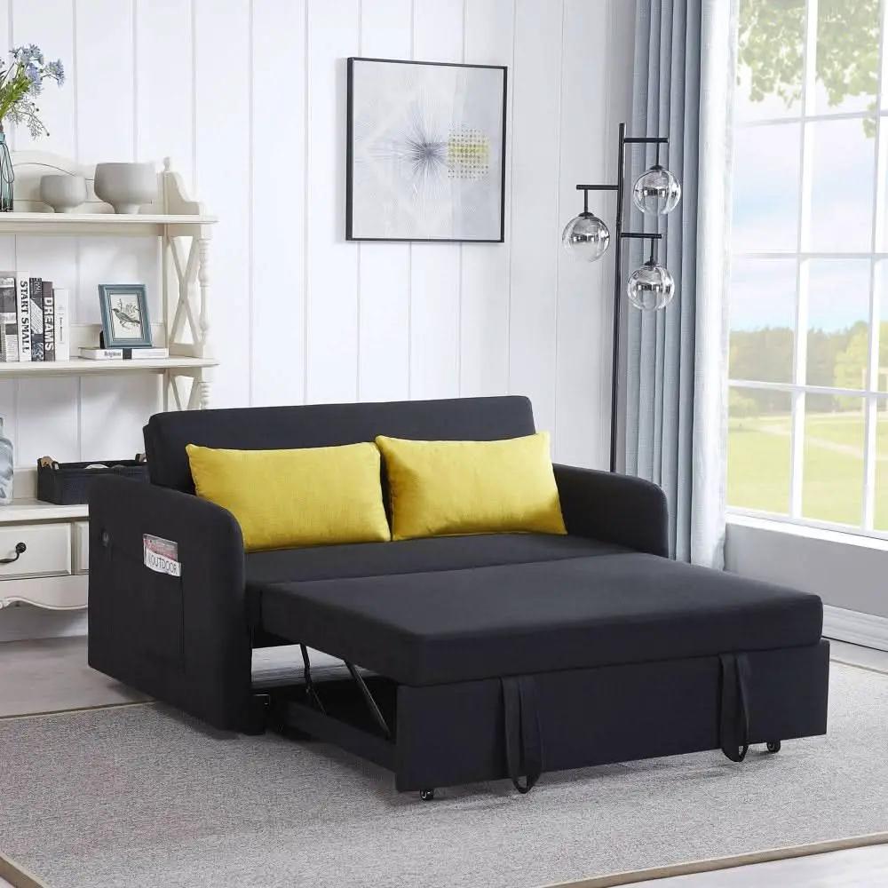 Black Convertible Loveseat With Pull Out Bed For Small Spaces from PriceLows™