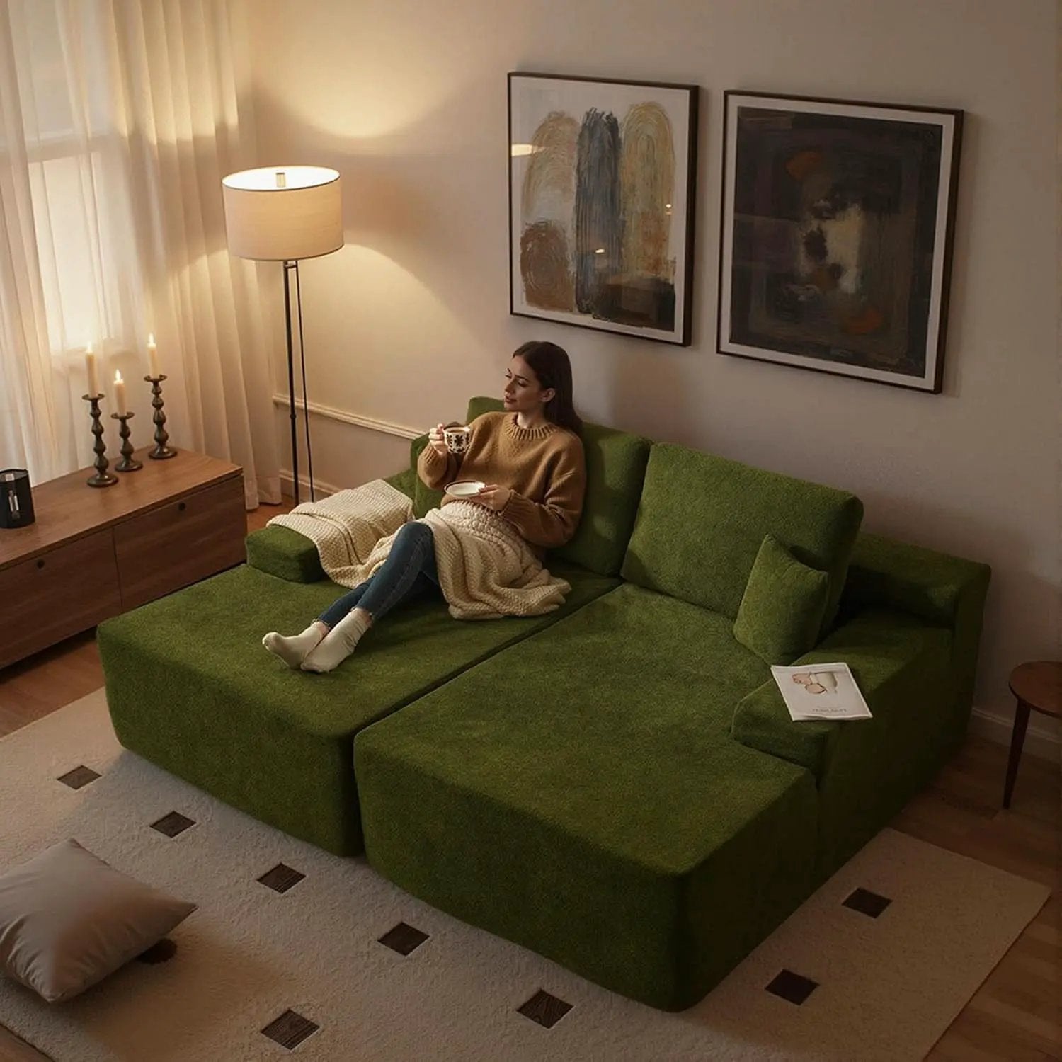 Green Cloudlike Velvet Oversized Double Chaise Lounge from PriceLows™