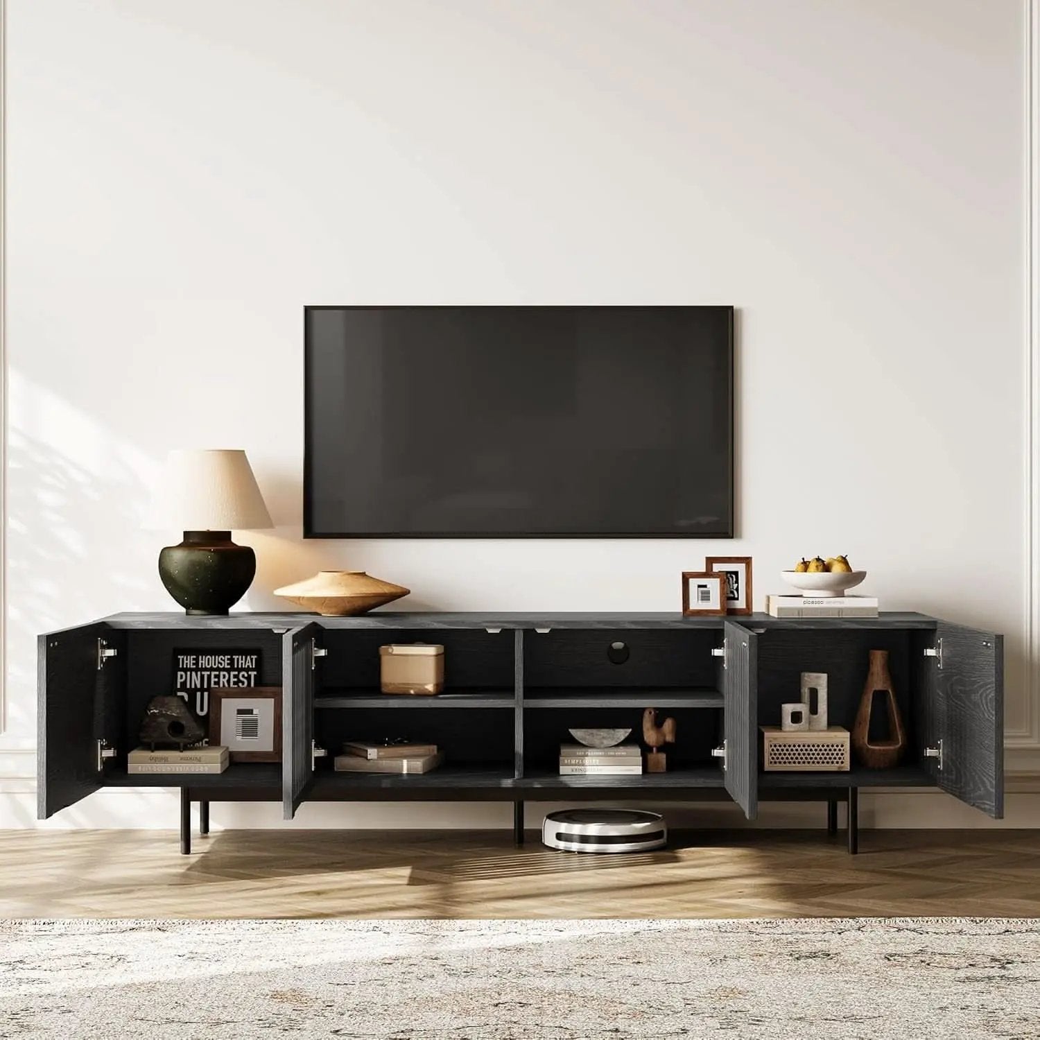 Modern Solid Wood TV Stand For 70 To 75 Inch TVs Black from PriceLows™