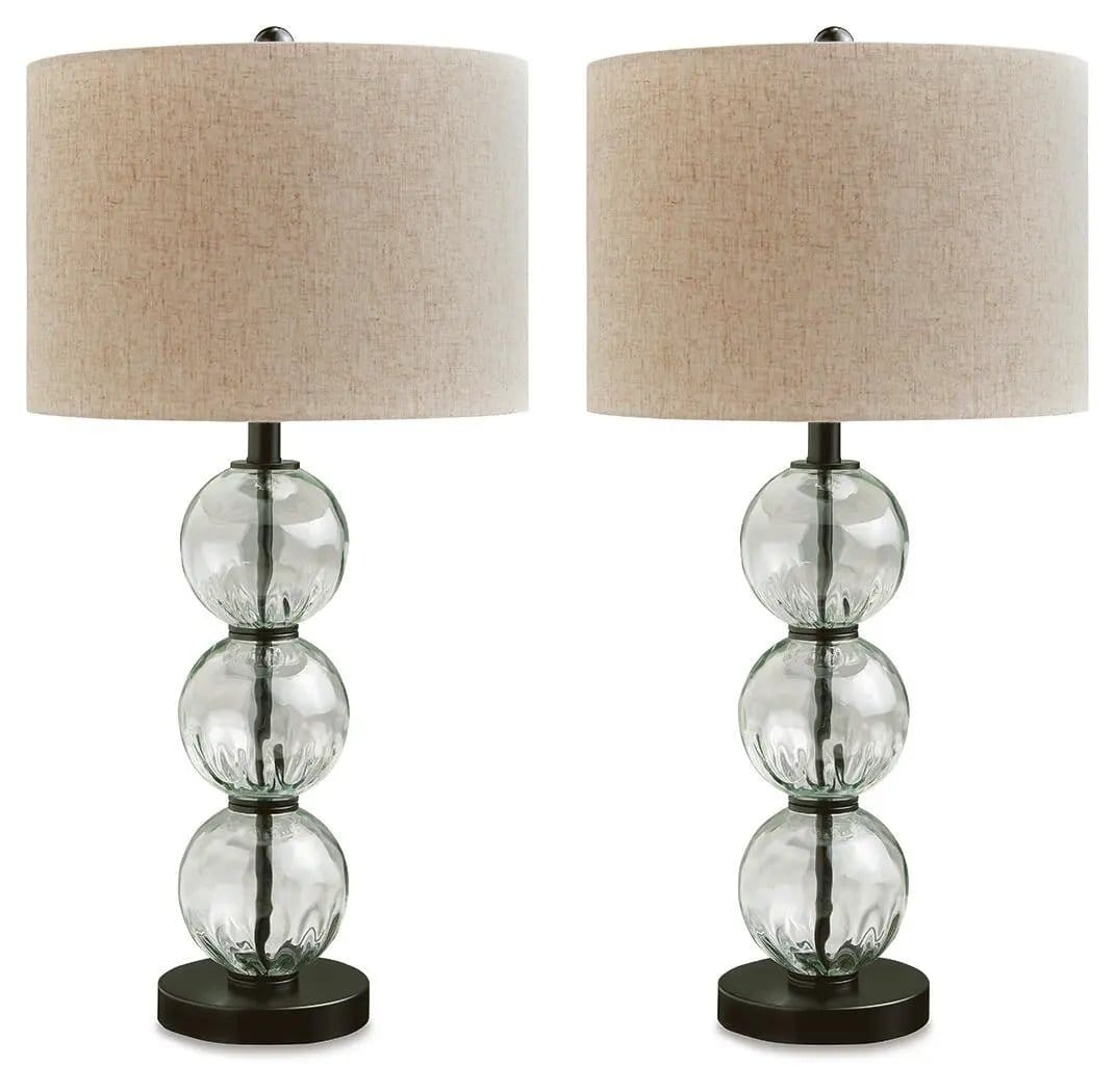 Airbal Glass Table Lamp (Set of 2) | 15 x 15 x 29.25 in | Fabric & Glass | Clear / Black