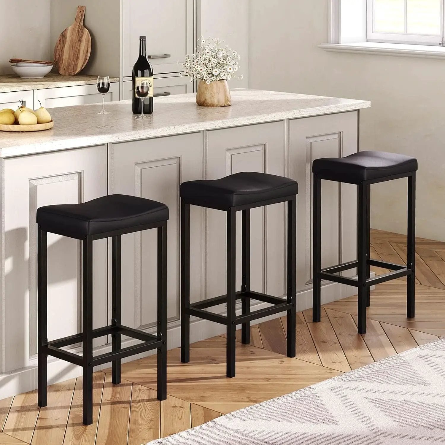 Counter Height Bar Stools Set Of 2 Saddle Seat Black from PriceLows™