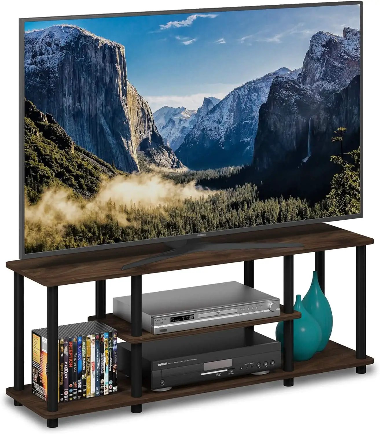 Turn-N-Tube 3-Tier TV Stand 50-Inch TVs No Tools Assembly Columbia Walnut Black from PriceLows™
