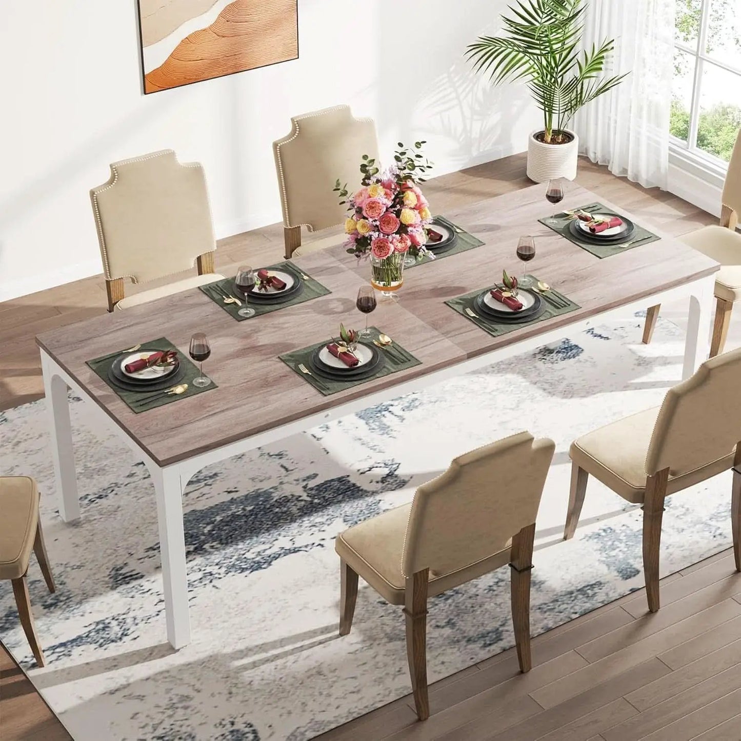 78 Inch Rustic Wood Dining Table Rectangular For Kitchen from PriceLows™