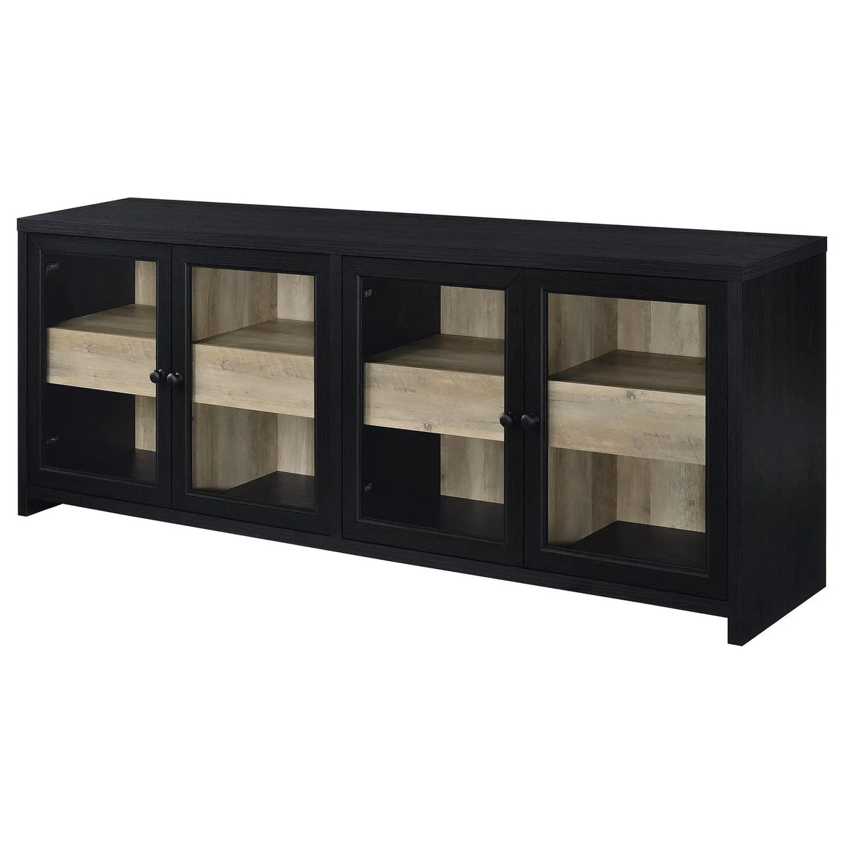 Denison 79-inch 4-door TV Stand Media Console | 79 x 15.5 x 30 in | Engineered Wood & Glass | Black
