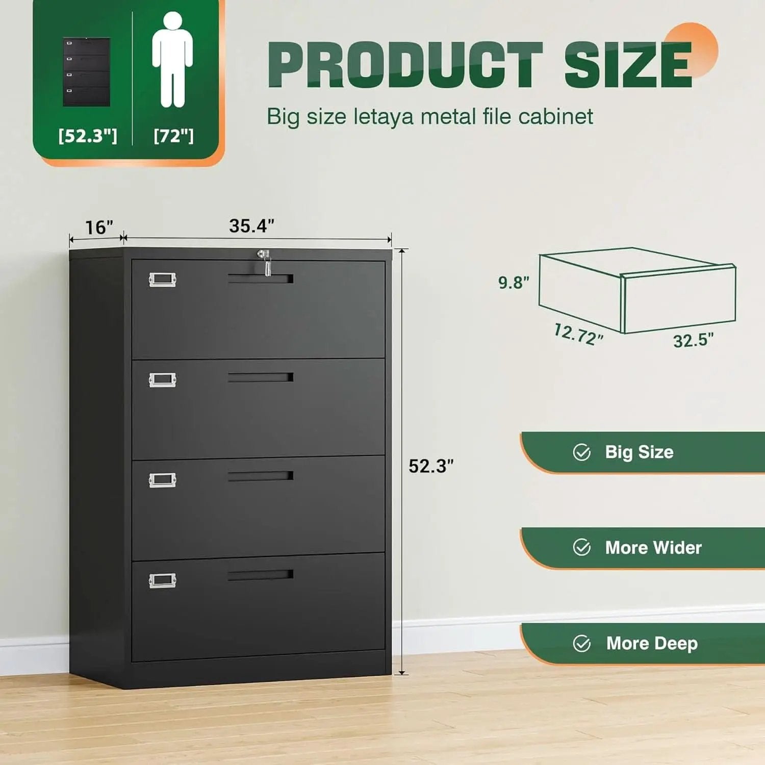 4 Drawer Metal Lateral File Cabinet With Lock For Office from PriceLows™