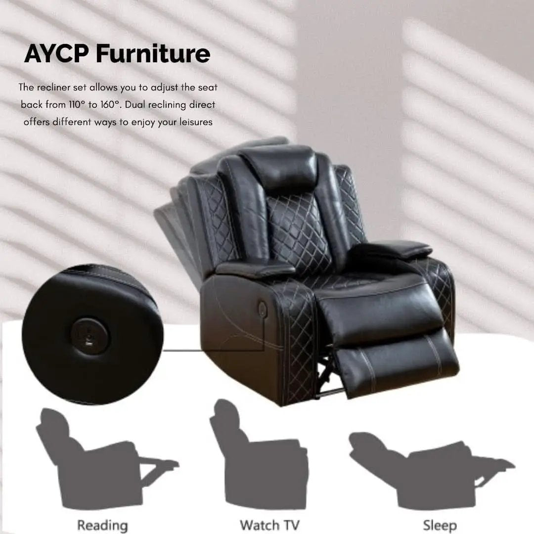 Power Recliner Set With LED Lights And Wireless Charger USB Port from PriceLows™