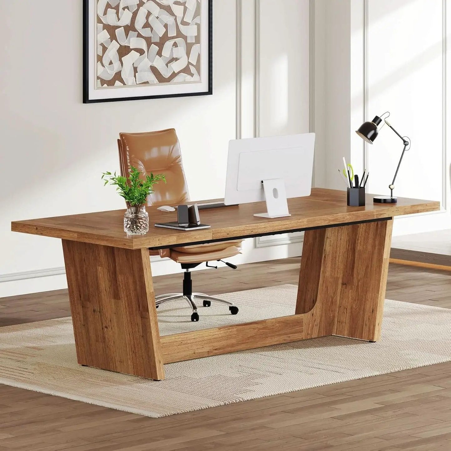 Walnut 70 Inch Executive Desk For Home Office Workspace from PriceLows™