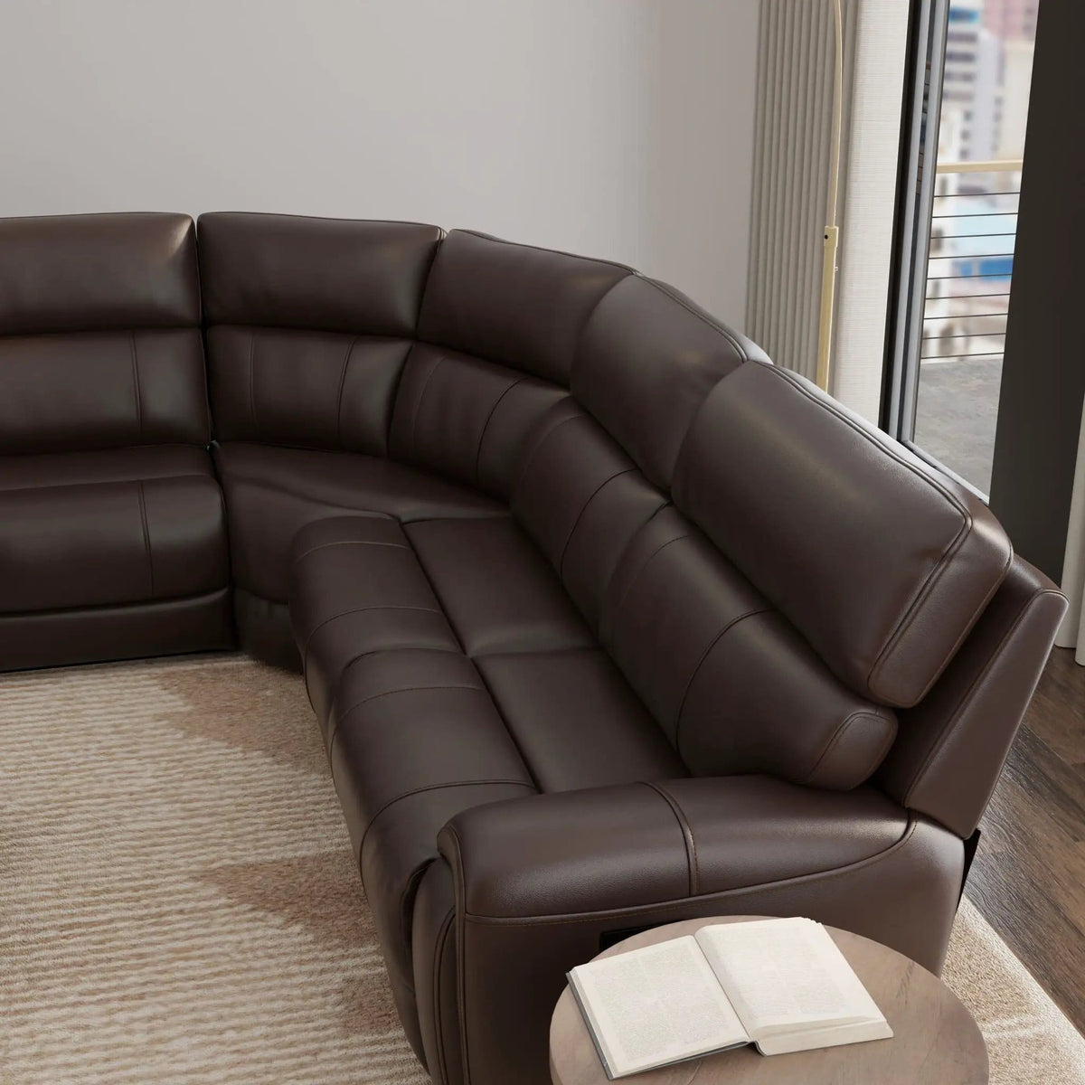 Brazil Power Sectional With Adjustable Headrest & Footrest | Reclining Sectional | Leather & Metal | Dark Brown