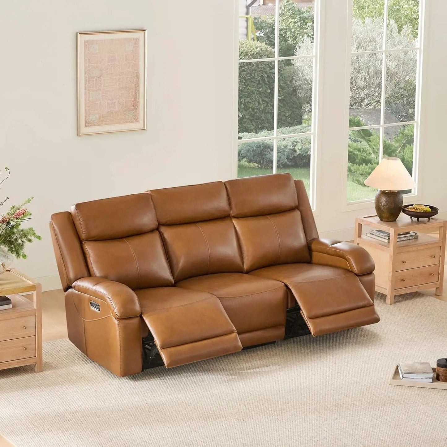 Genuine Leather Power Recliner Sofa 3 Seater USB Ports from PriceLows™