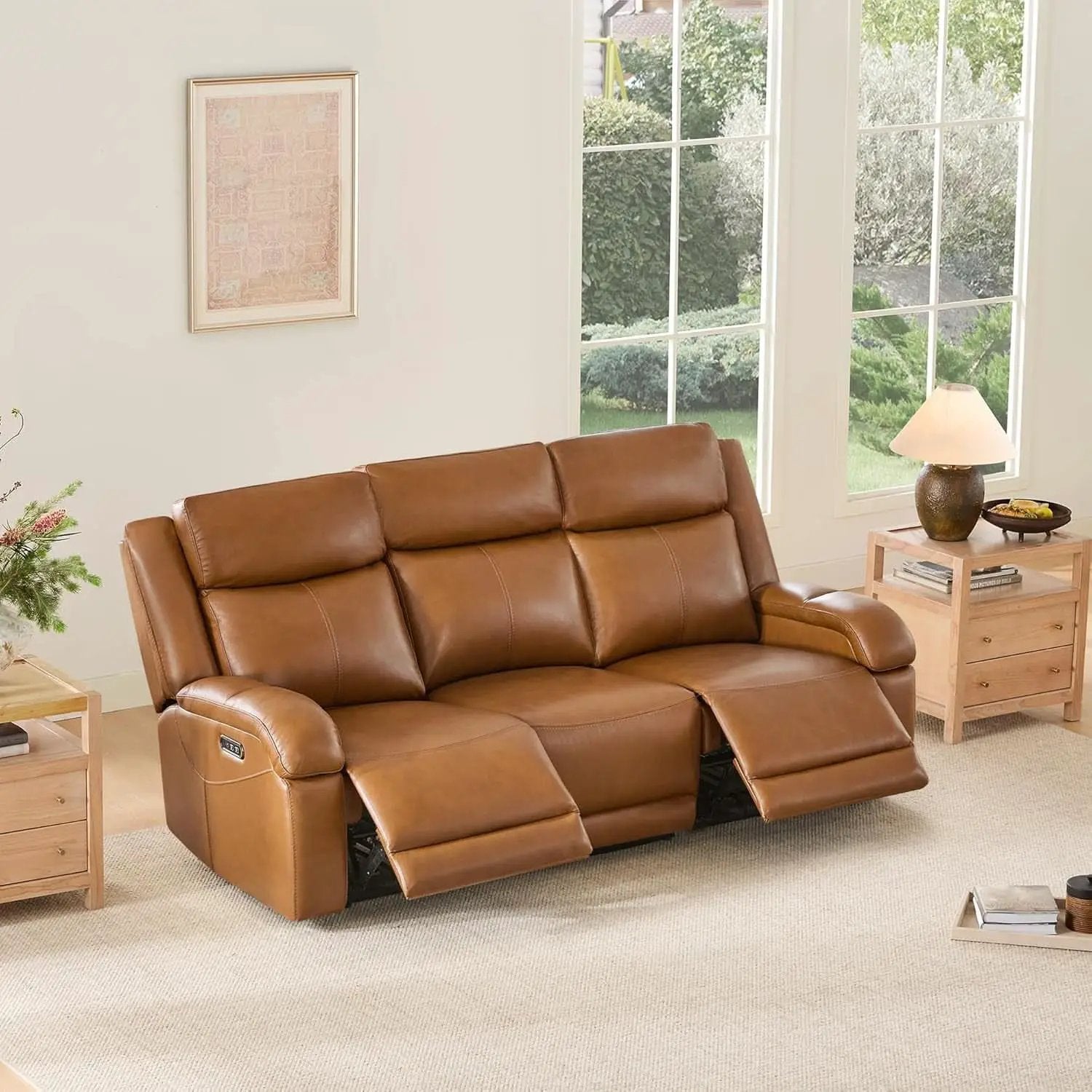 Genuine Leather Power Recliner Sofa 3 Seater USB Ports from PriceLows™