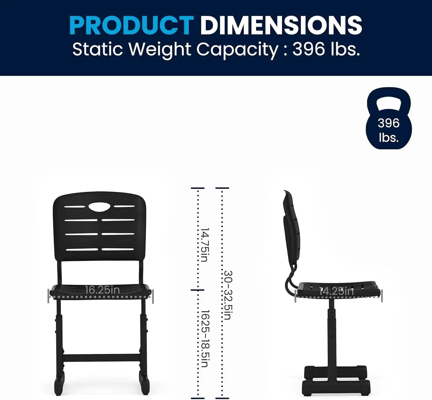 Adjustable Height Black Classroom Chair With Pedestal Frame from PriceLows™