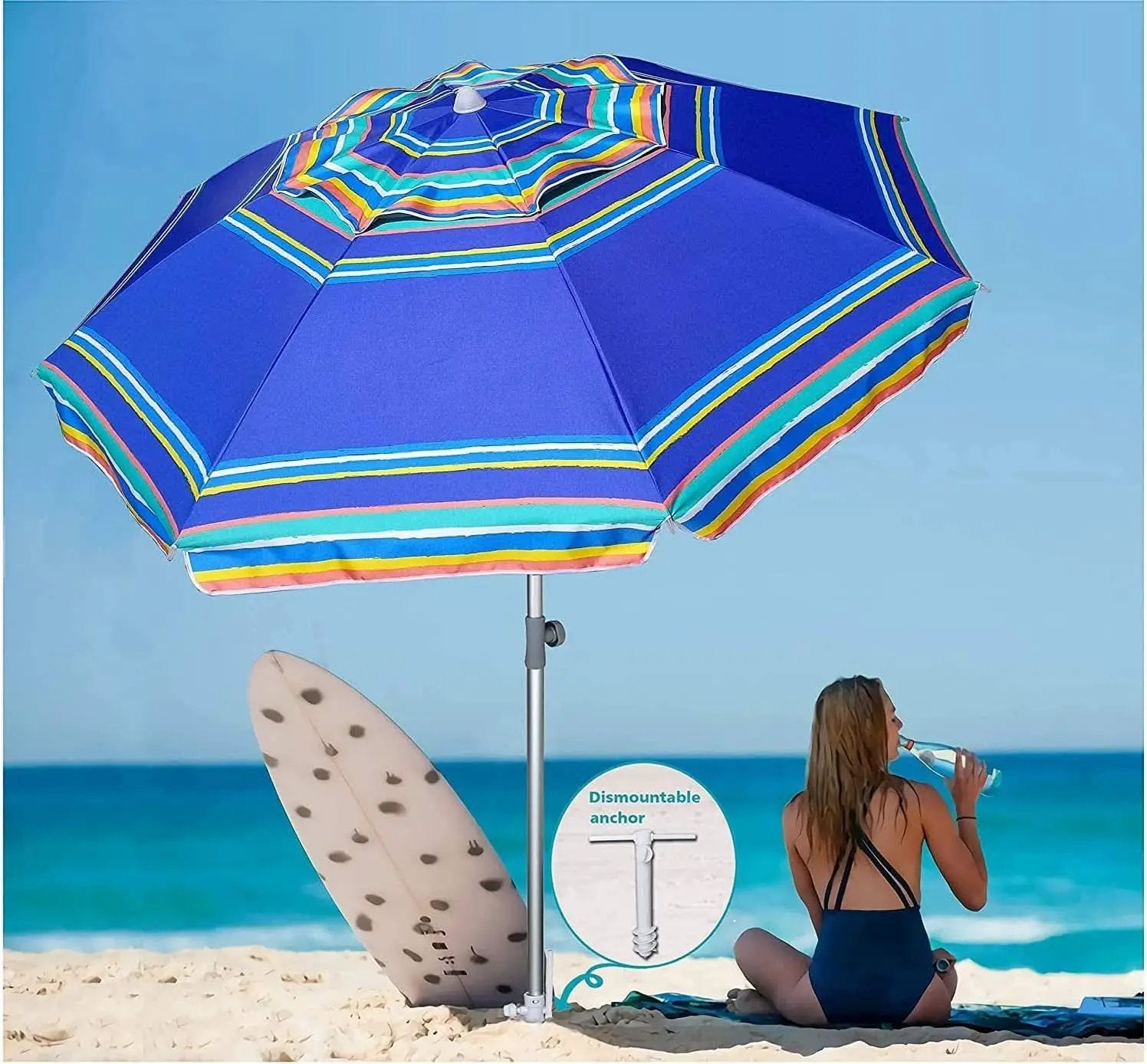 7Ft Heavy Duty Beach Umbrella UV 50 With Sand Anchor Tilt from PriceLows™