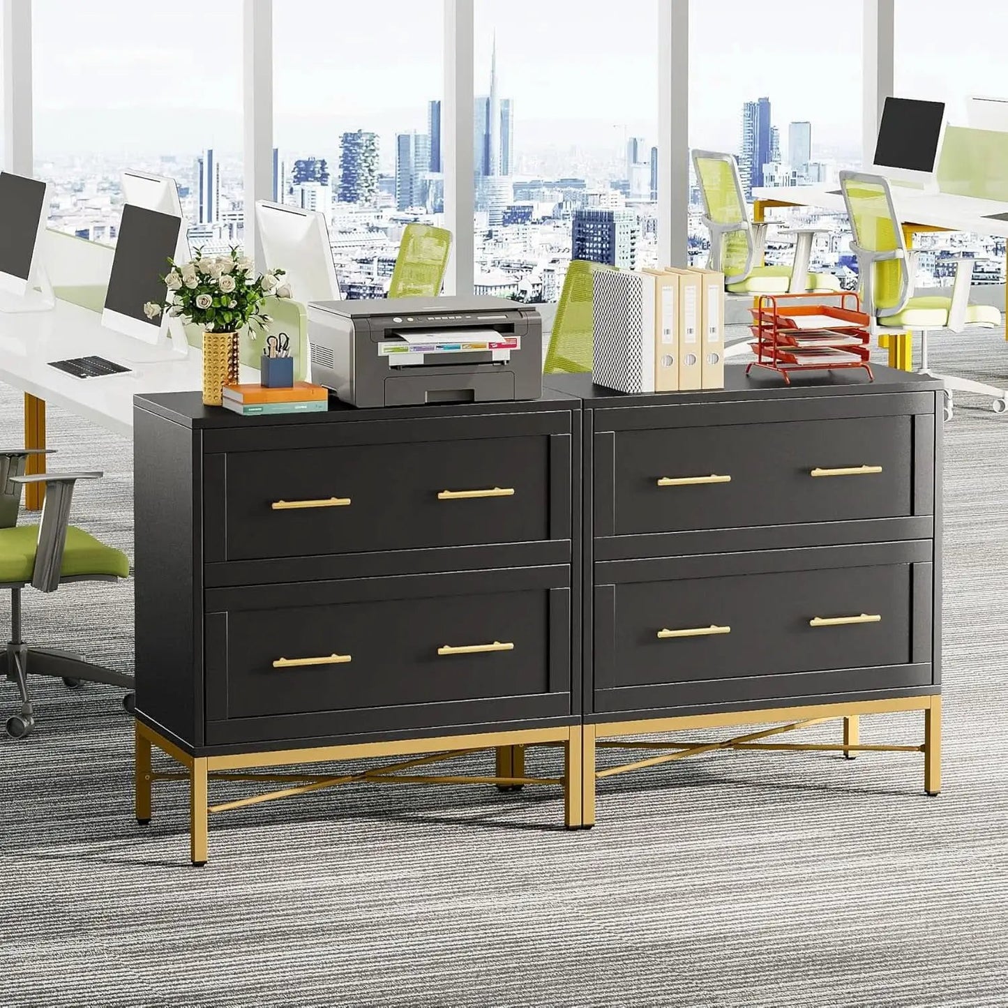 Black Gold 2 Drawer Lateral File Cabinet For Home Office from PriceLows™