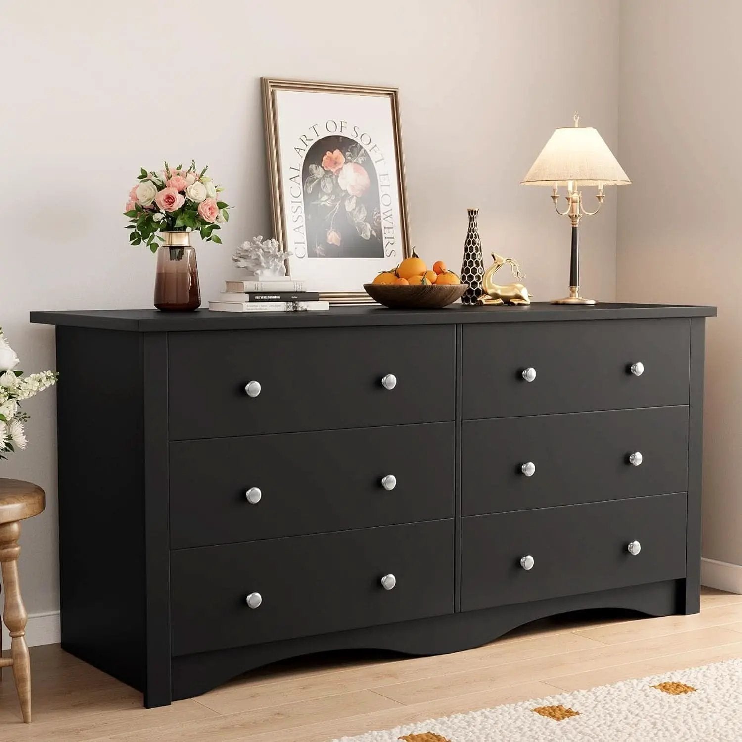 Black Dresser With Six Deep Drawers For TV Storage from PriceLows™