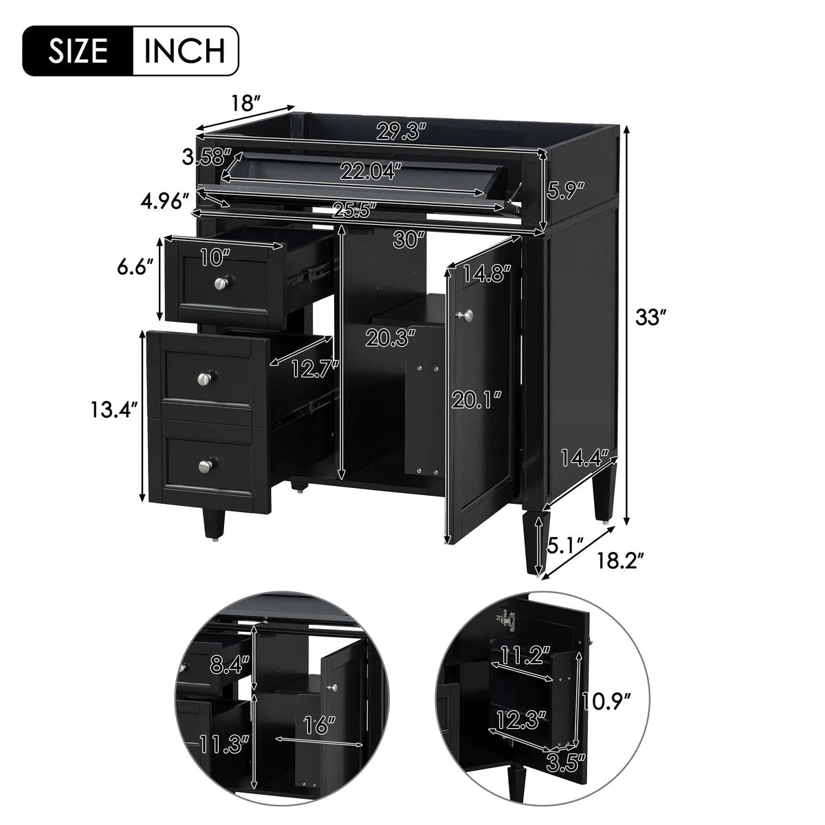 Bathroom Vanity | 3 Drawers | Blue Finish | Tip Out