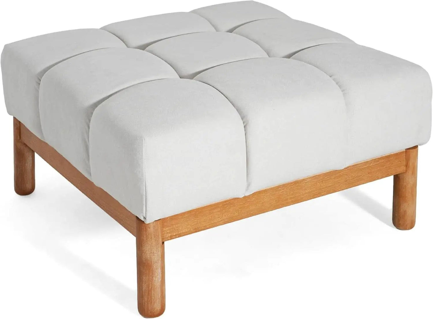 Square White Upholstered Ottoman Featuring Dense Foam from PriceLows™