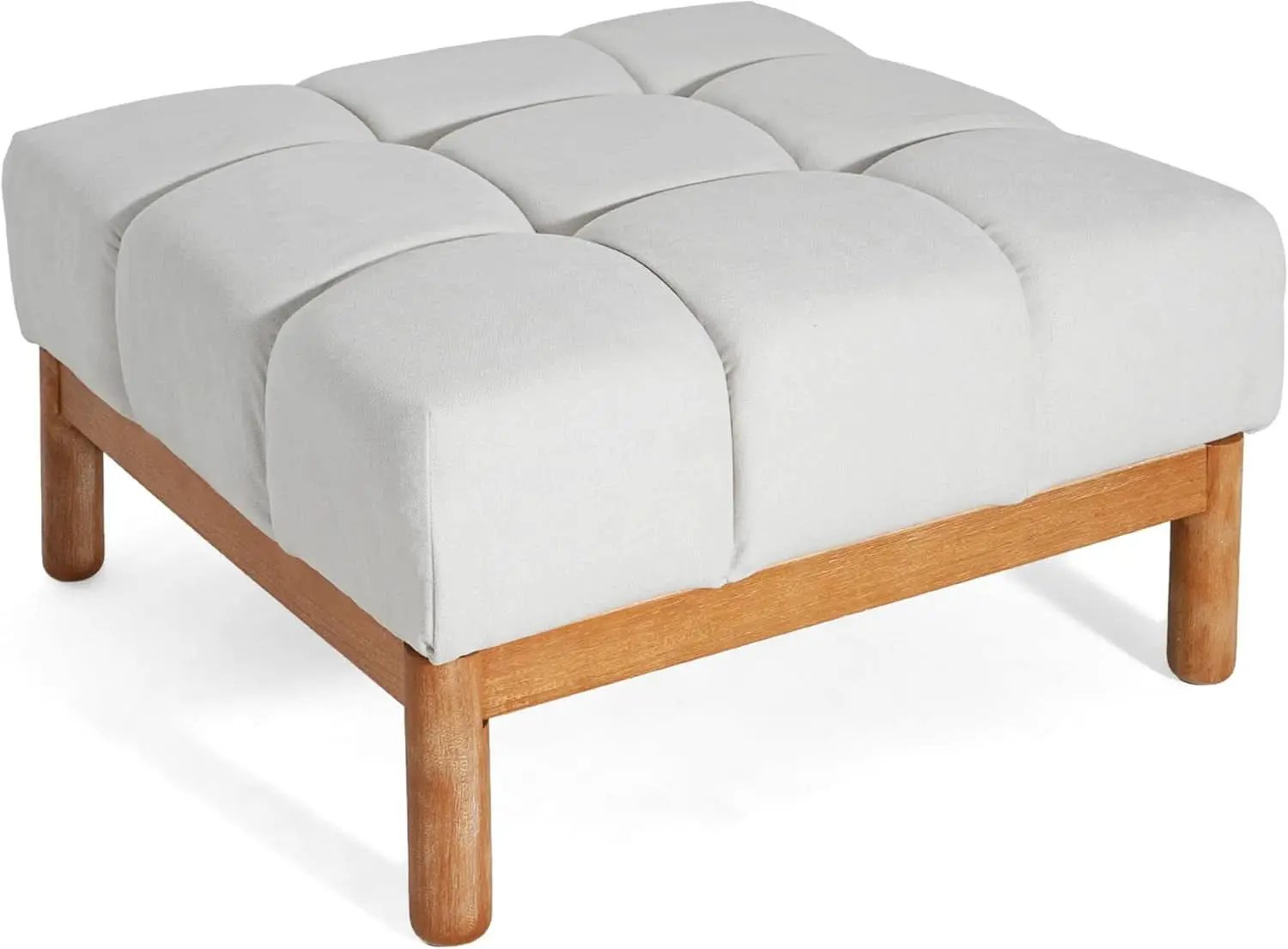 Square White Upholstered Ottoman Featuring Dense Foam from PriceLows™