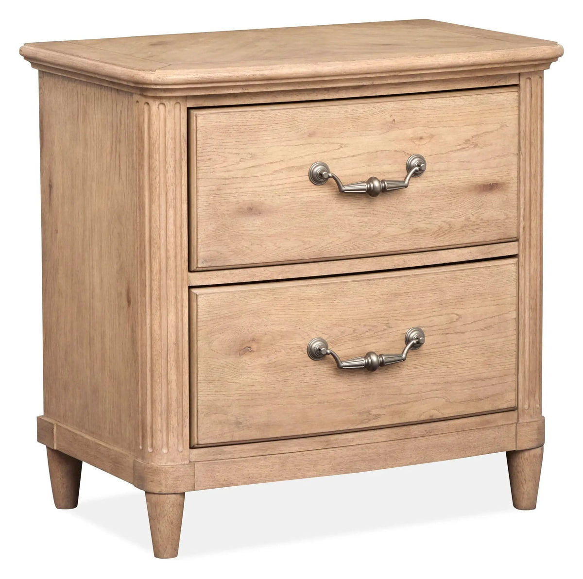 Harmony Heights Drawer Nightstand Nightstands w/ Charging Station | 18 x 28 x 28 in | Oak Veneer & Faux Leather | Belgium Wheat
