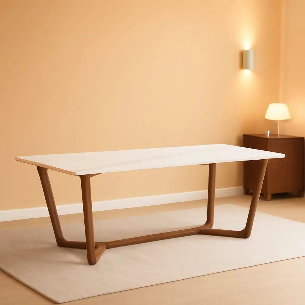 Adelaide Calacatta Quartz Dining Table Walnut Base from PriceLows™