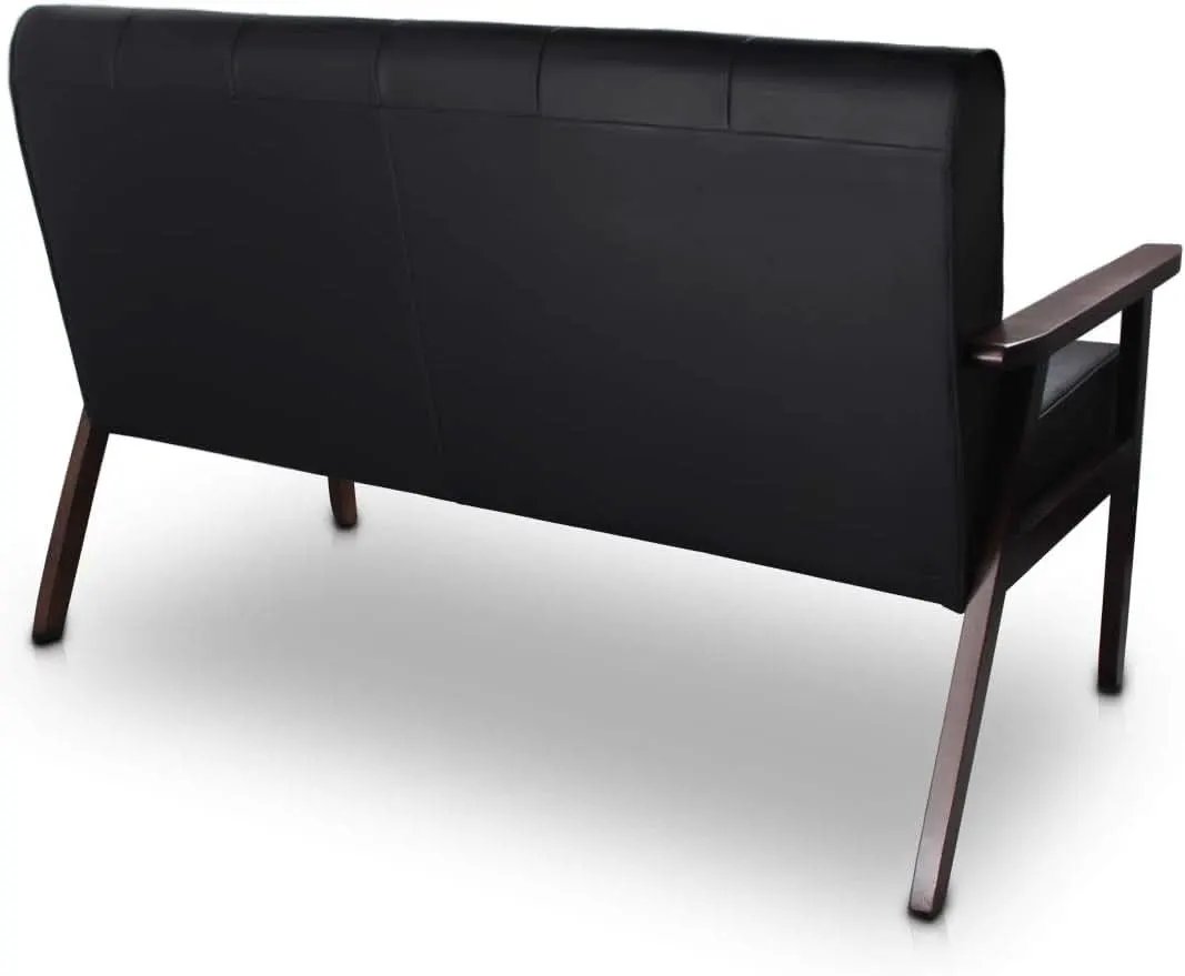 Mid-Century Modern Faux Leather Loveseat Sofa 2-Seat from PriceLows™