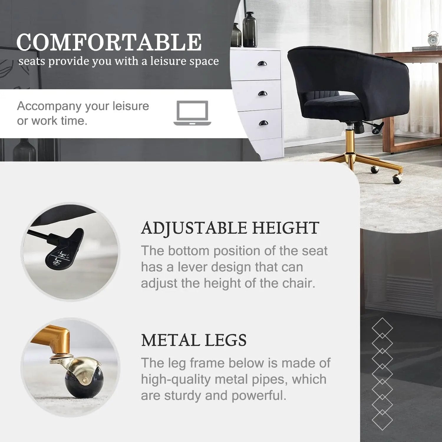 Velvet Home Office Chair 360 Degree Swivel Black Lux Velvet from PriceLows™