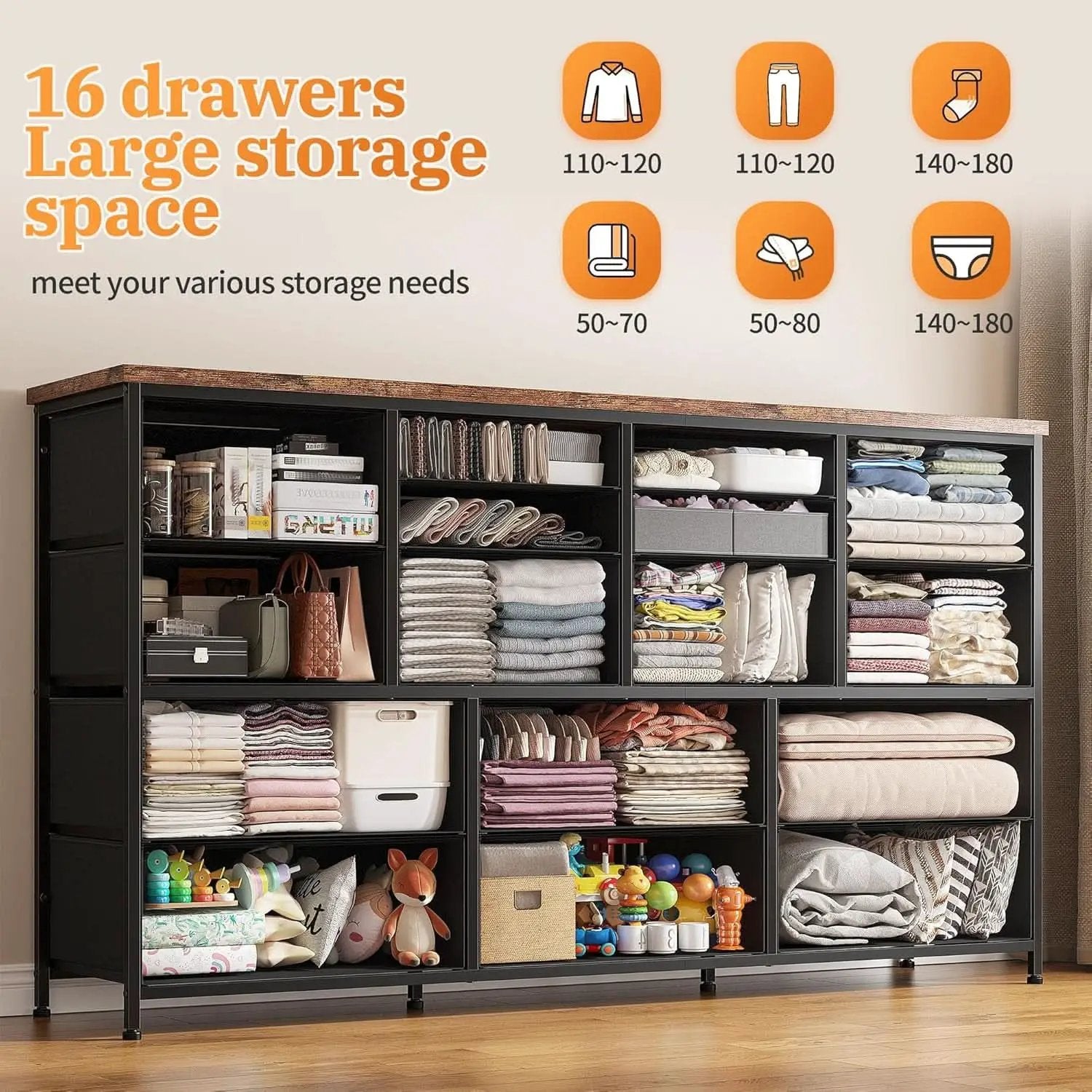 51.1 Inch TV Stand Dresser With 16 Drawers Charging Station from PriceLows™