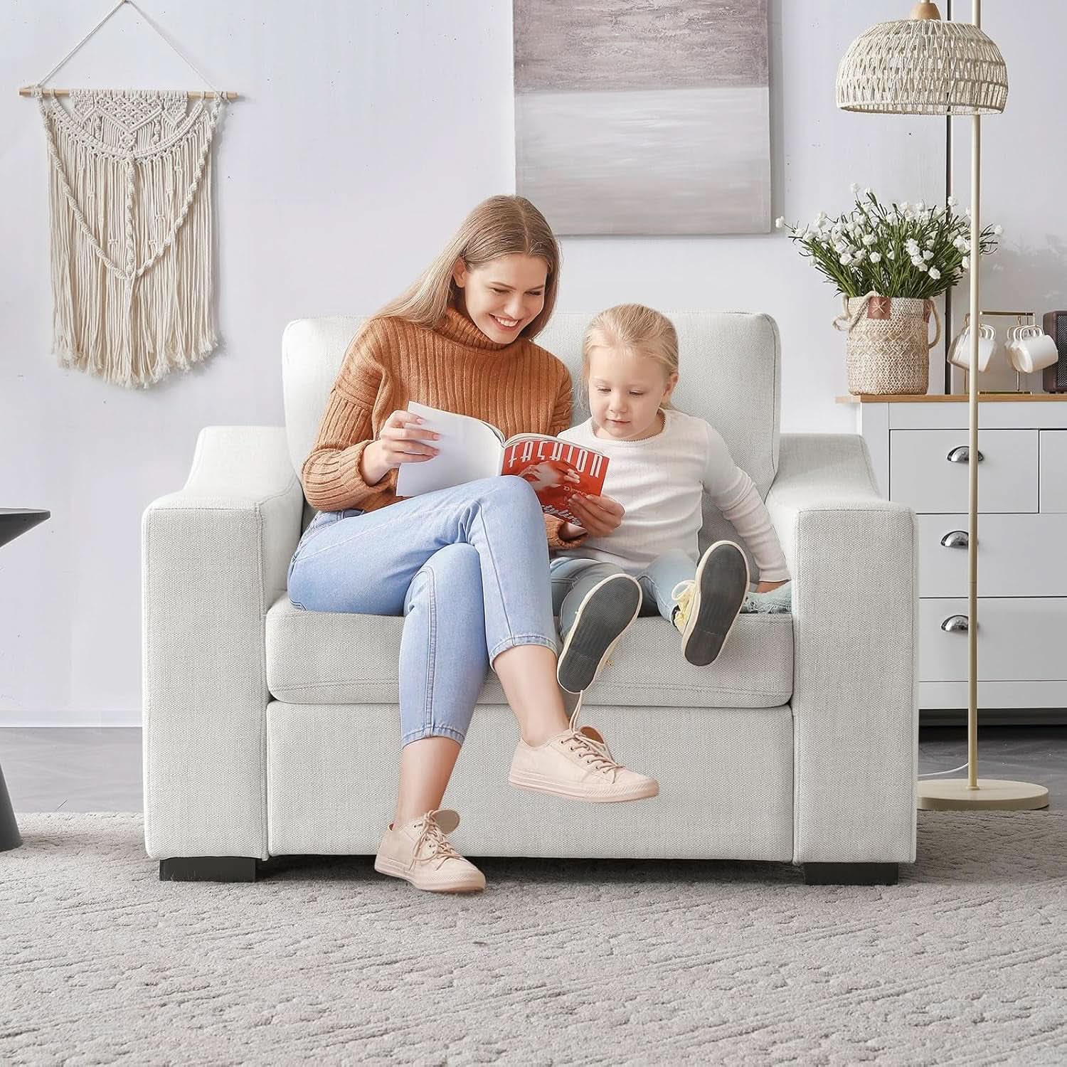 47 Inch Wide Ivory Upholstered Contemporary Armchair from PriceLows™