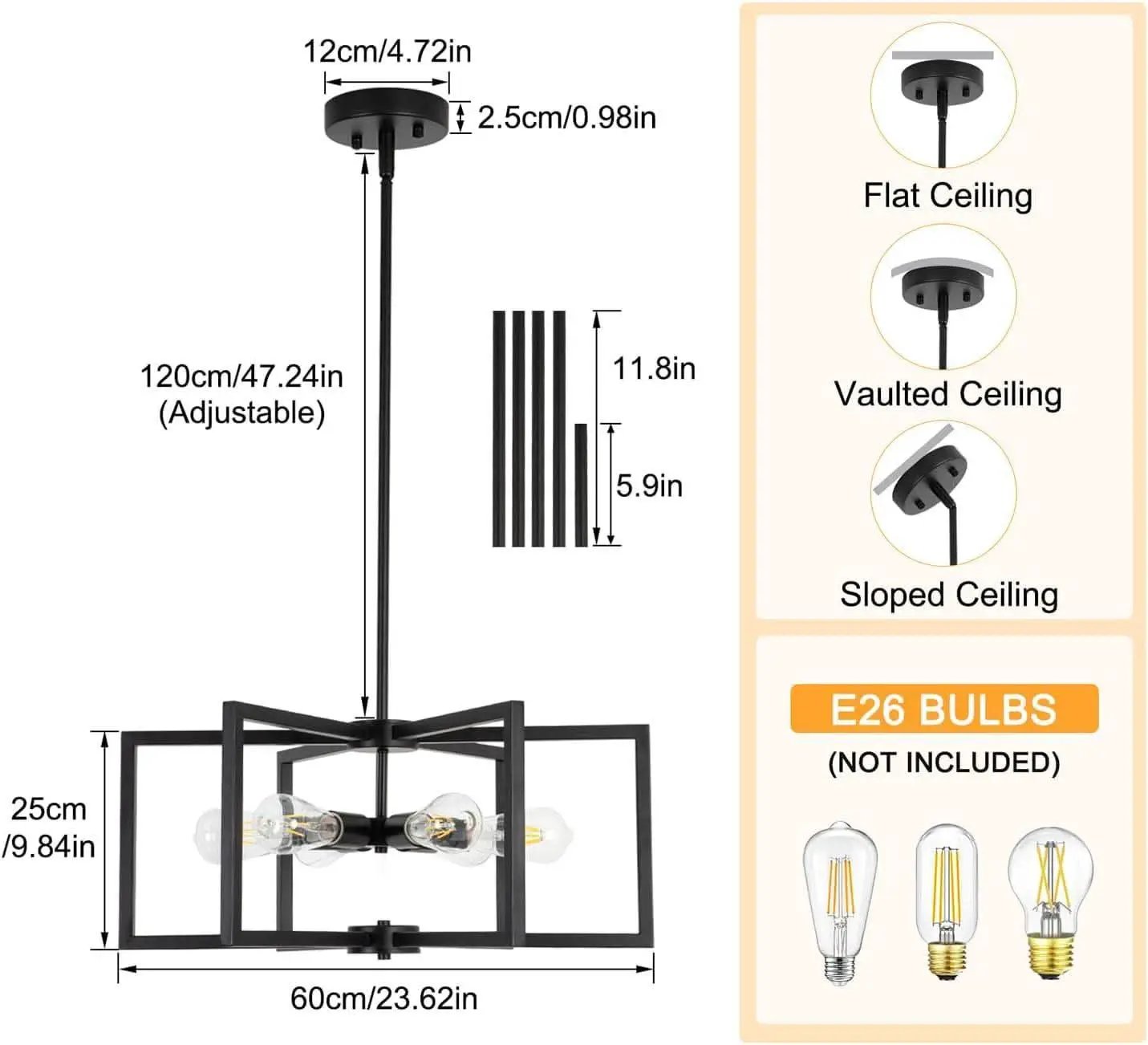 Black 23 Inch Farmhouse Chandelier For Dining Room from PriceLows™