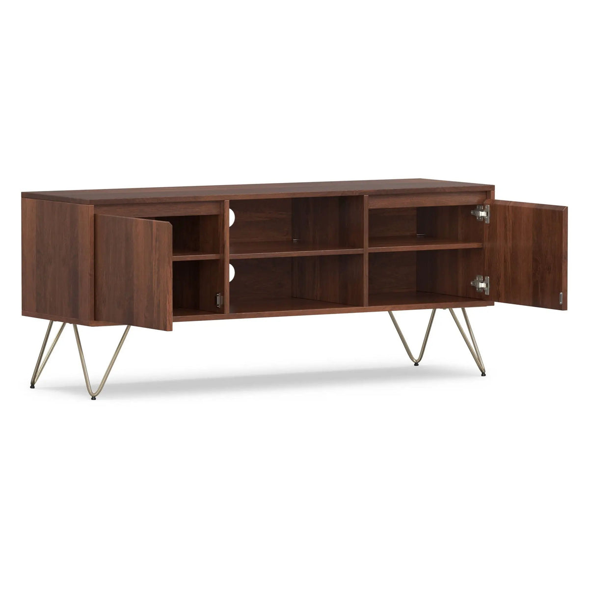 Hunter TV Media Stand | Solid Mango Hardwood | Umber Brown Stain | Two Side Cabinets