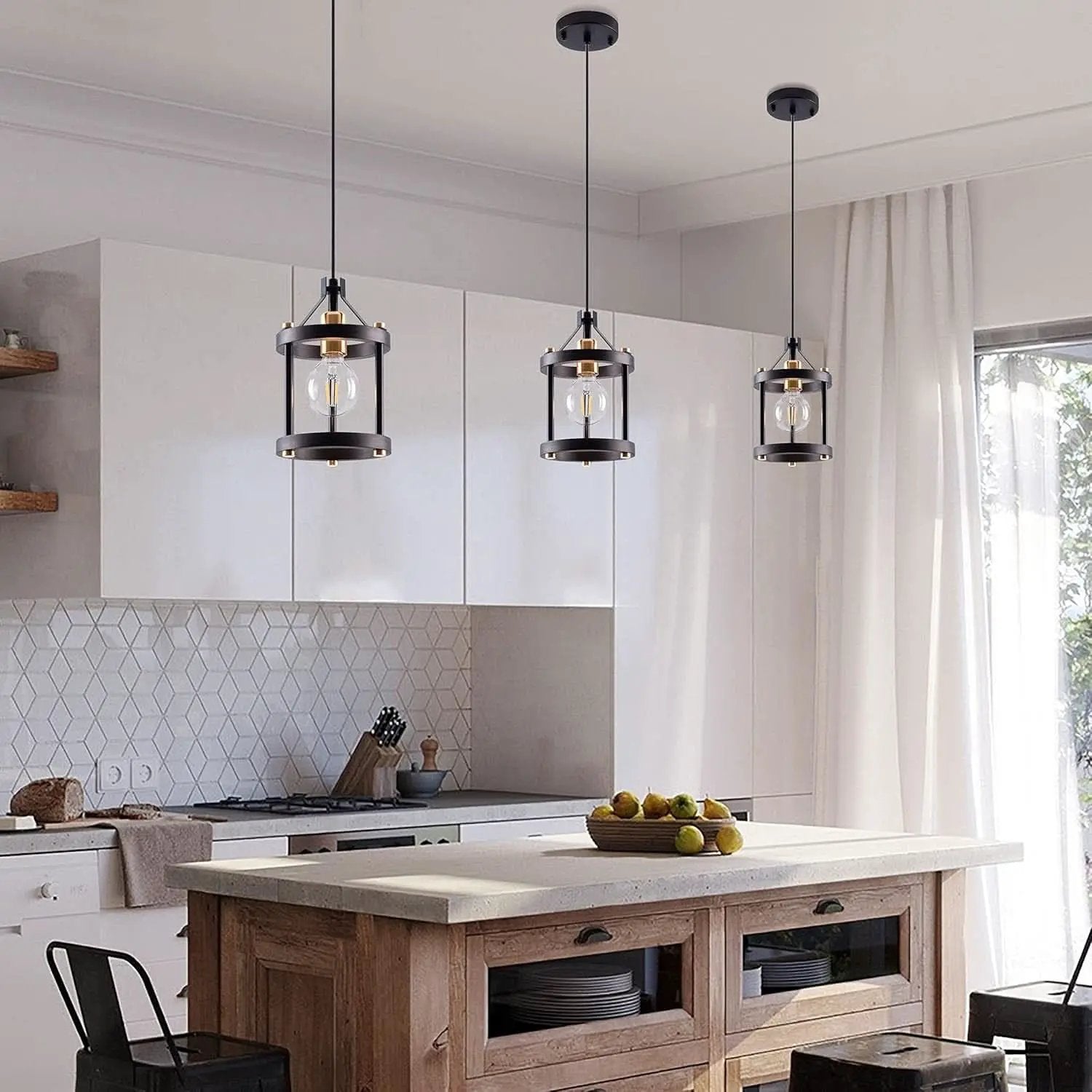 Black Farmhouse Pendant Lights With Adjustable Cords from PriceLows™