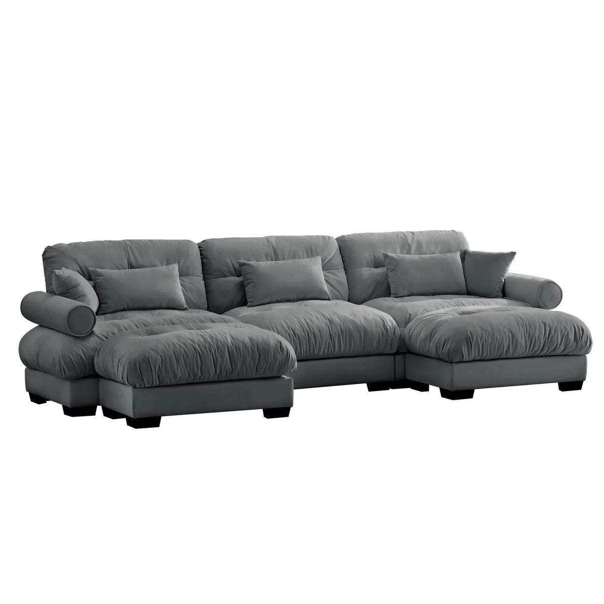 Modular Sectional Sofa | Deep Comfort Cushions | Vintage Fabric Ottoman