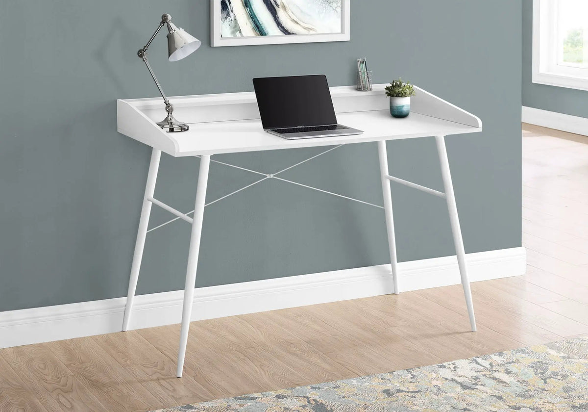 Computer Desk With Shelves | 47.25 Inch Width | Tapered Angled Metal Legs | 34 Inch Height
