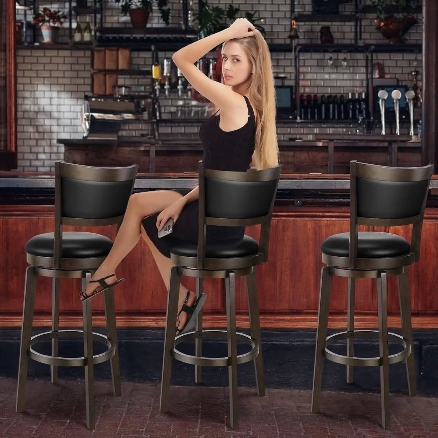 24 Inch Counter Height Swivel Bar Stools Black Set Of 2 from PriceLows™
