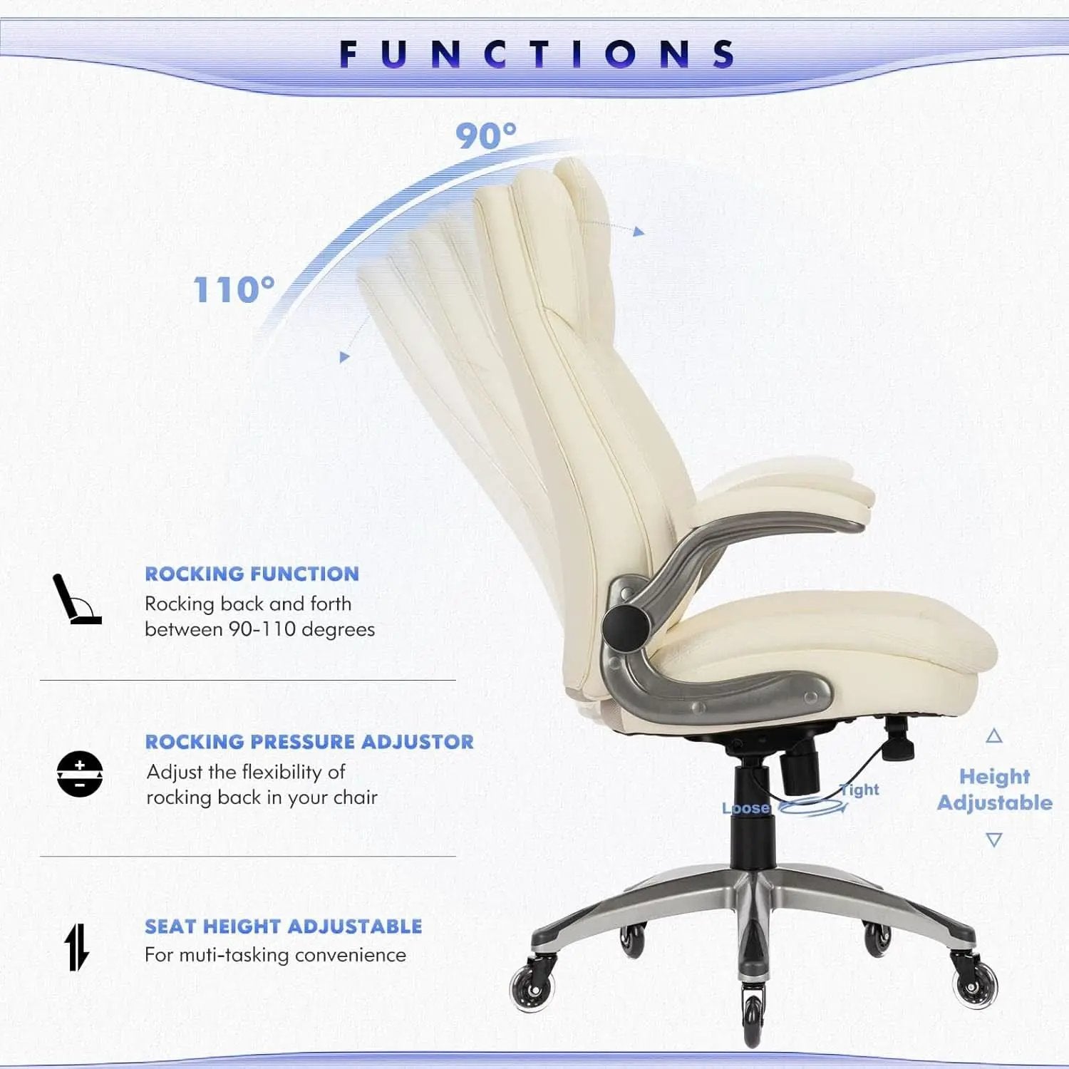 Ivory Ergonomic High Back Office Chair With Leather Seat from PriceLows™