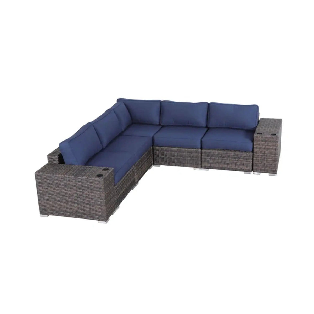 Modern Rattan Wicker Seating Group With Cushions Stationary Sectional | 102 x 102 x 26 in | Rattan & Wicker | Living Room