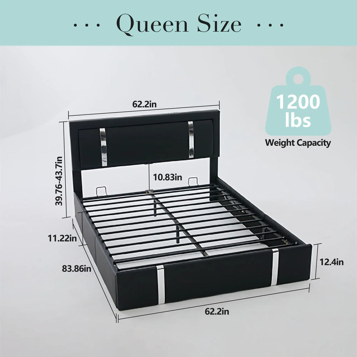 Upholstered Platform Bed Frame | Adjustable LED Headboard | Hydraulic Lift
