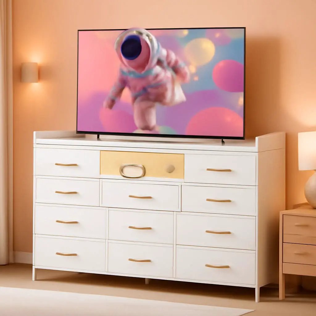 Bedroom Dresser With 11 Drawers And 60 Inch TV Stand White from PriceLows™