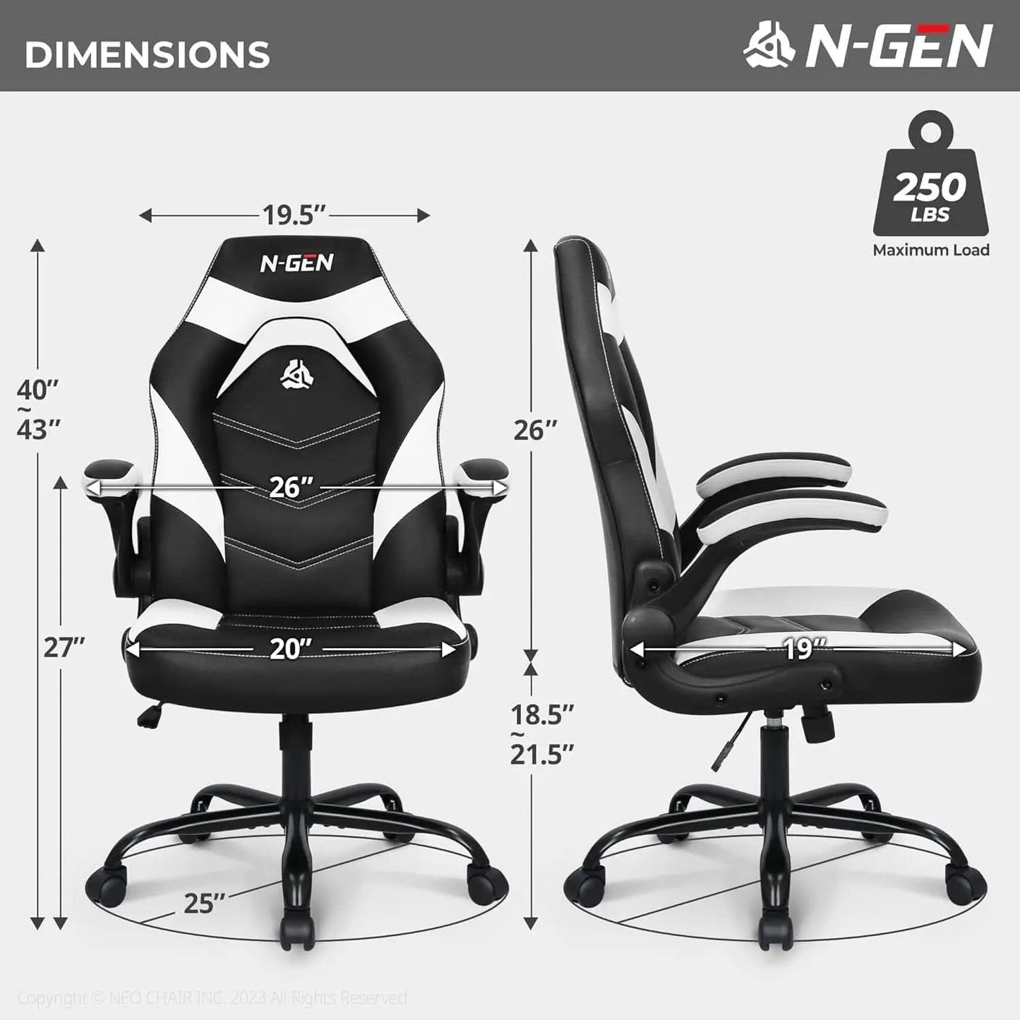 White Gaming Chair With Lumbar Support And Flip Up Arms from PriceLows™