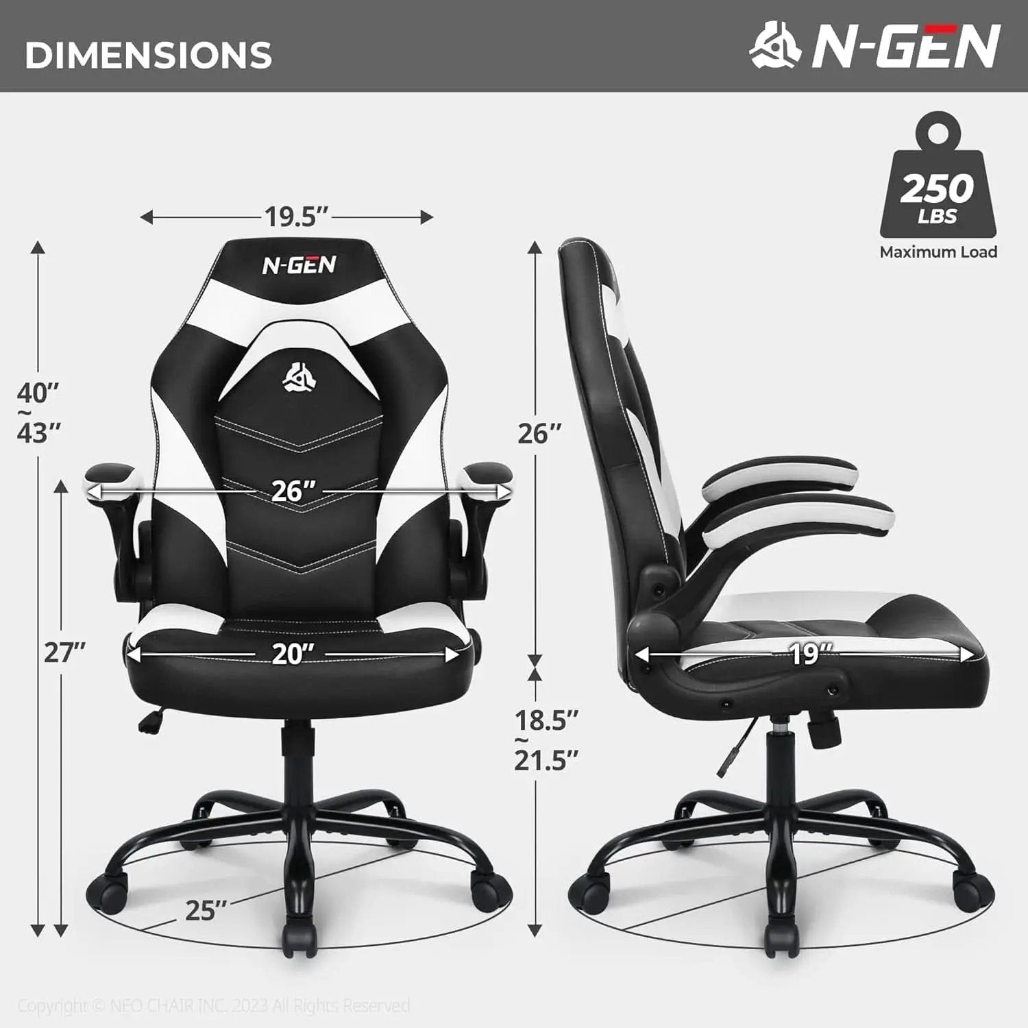 White Gaming Chair With Lumbar Support And Flip Up Arms from PriceLows™