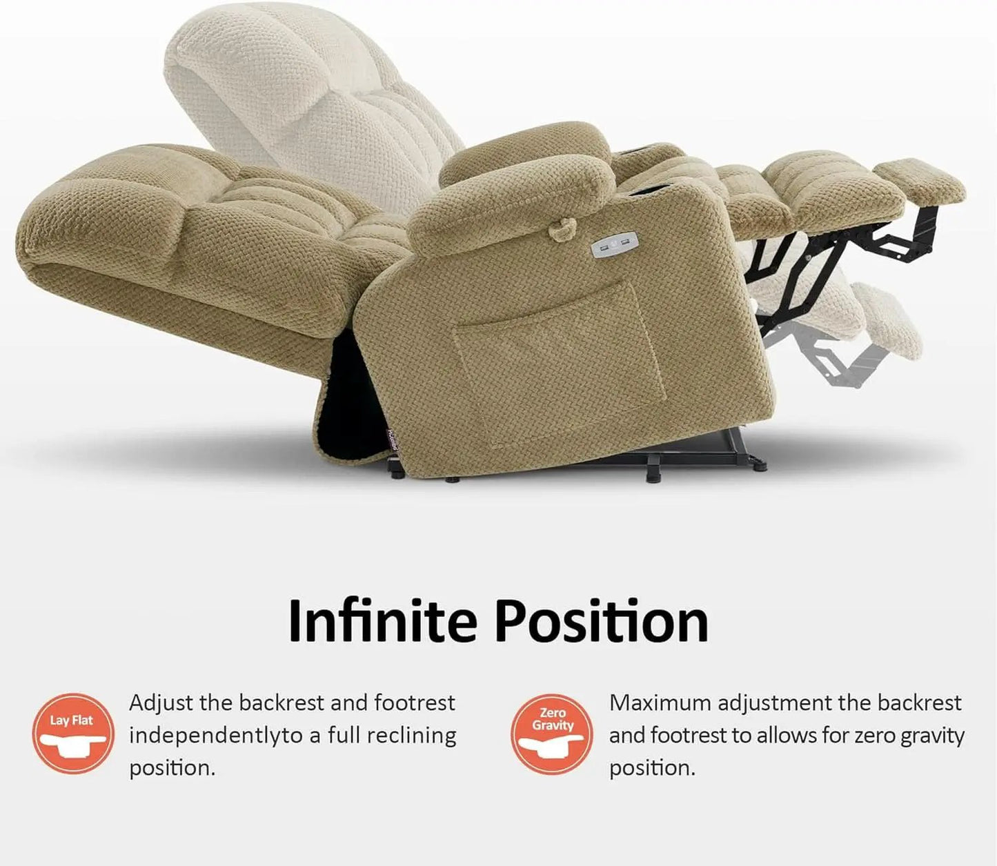 Large Dual Motor Power Lift Recliner Chair Massage Beige from PriceLows™
