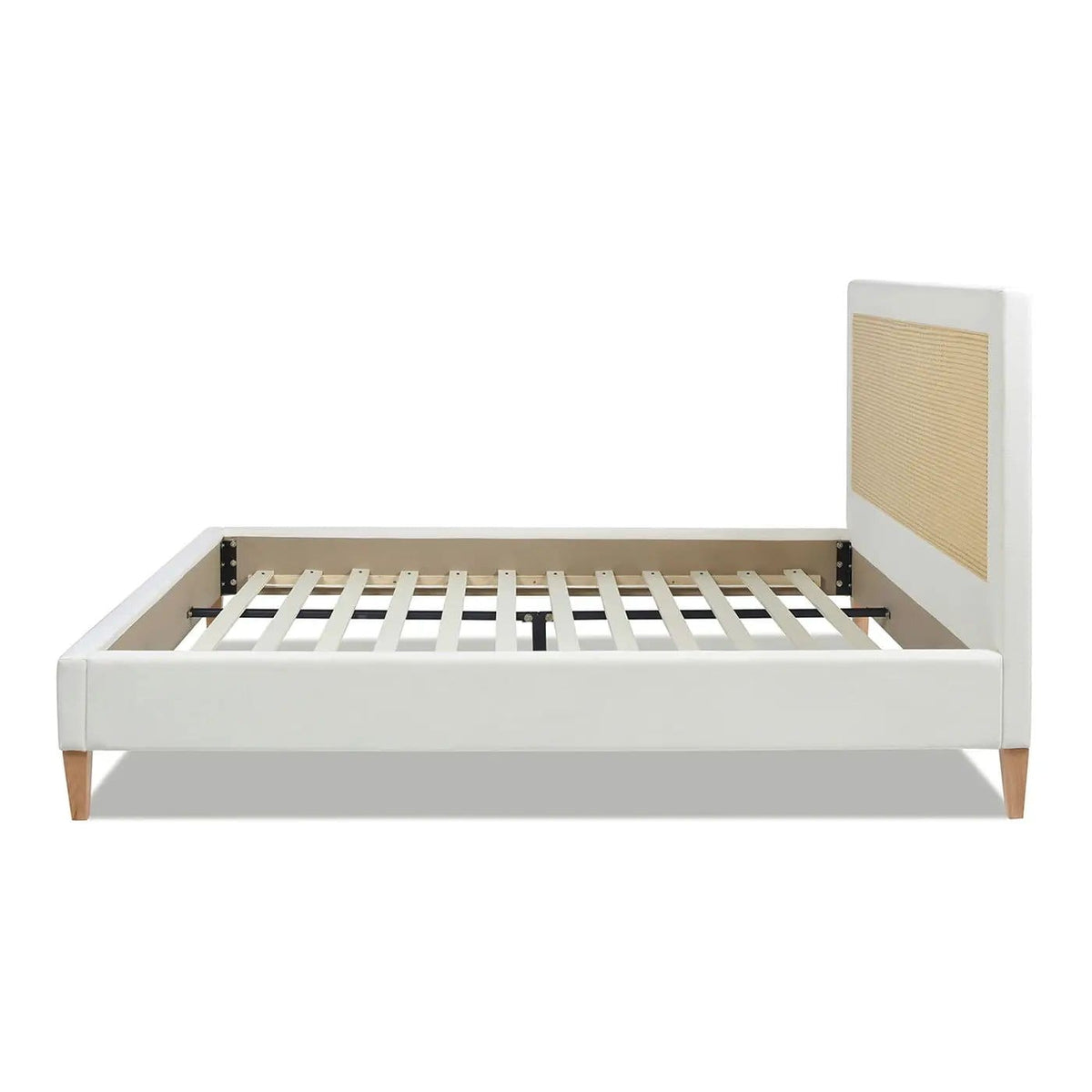 Haley Upholstered Cane Back Platform Bed | 2 Pieces | Solid Wood & Wicker | Bedroom