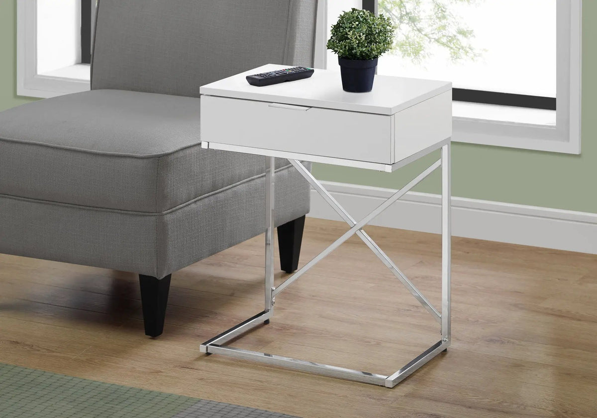 Accent Side Table | Spacious Tabletop | Storage Drawer | Metal Frame