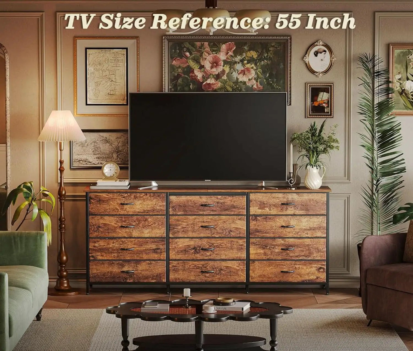 63Inch Dresser With Premium Fabric Drawers RusticBrown from PriceLows™