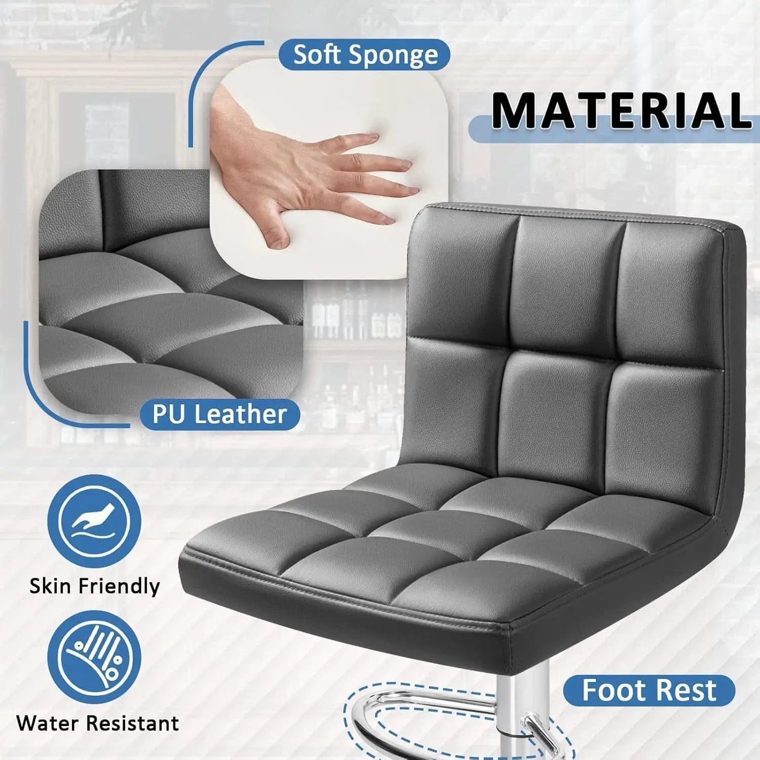Modern PU Leather Adjustable Swivel Bar Stools Deep Gray from PriceLows™