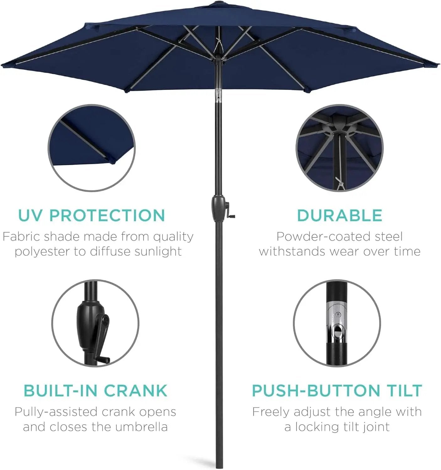 7.5ft Navy Patio Umbrella Tilt Crank Steel Pole Outdoor from PriceLows™